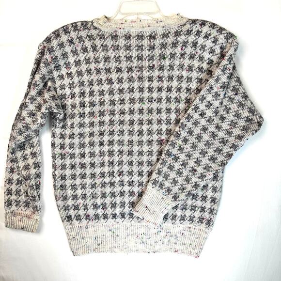 VTG 80s Confetti Knit Houndstooth Sweater Shoulder Pads Size Large - Picture 7 of 7